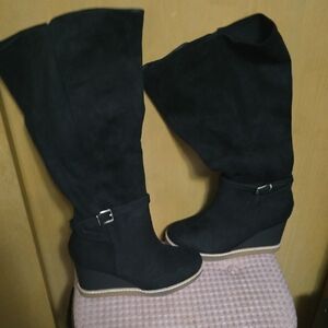 Torrid Black Suede Wedge Boots